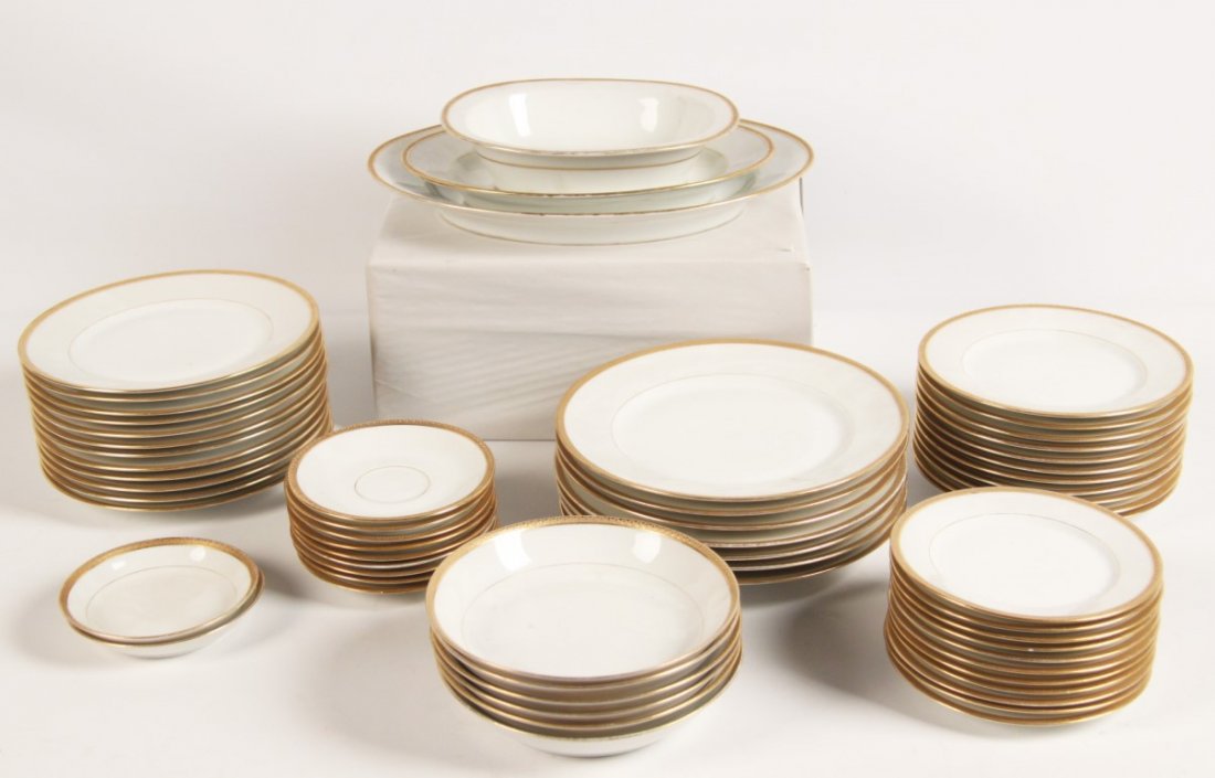 60 PIECE LIMOGE FRANCE GOLD RIMMED PARTIAL DINNER (1 of 3)