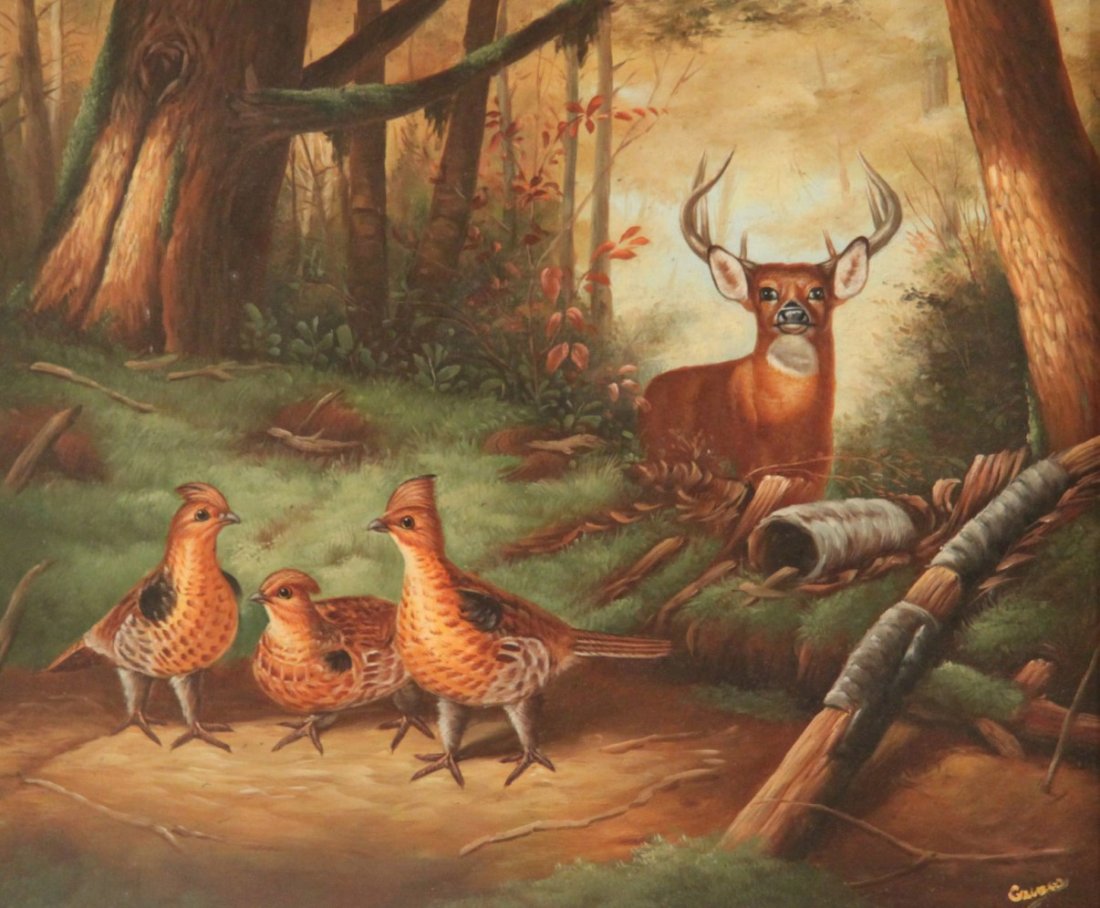 DECORATIVE FRAMED OIL ON CANVAS WILDLIFE PAINTING: DECORATIVE FRAMED OIL ON CANVAS WILDLIFE PAINTING; 27"H X 31"W