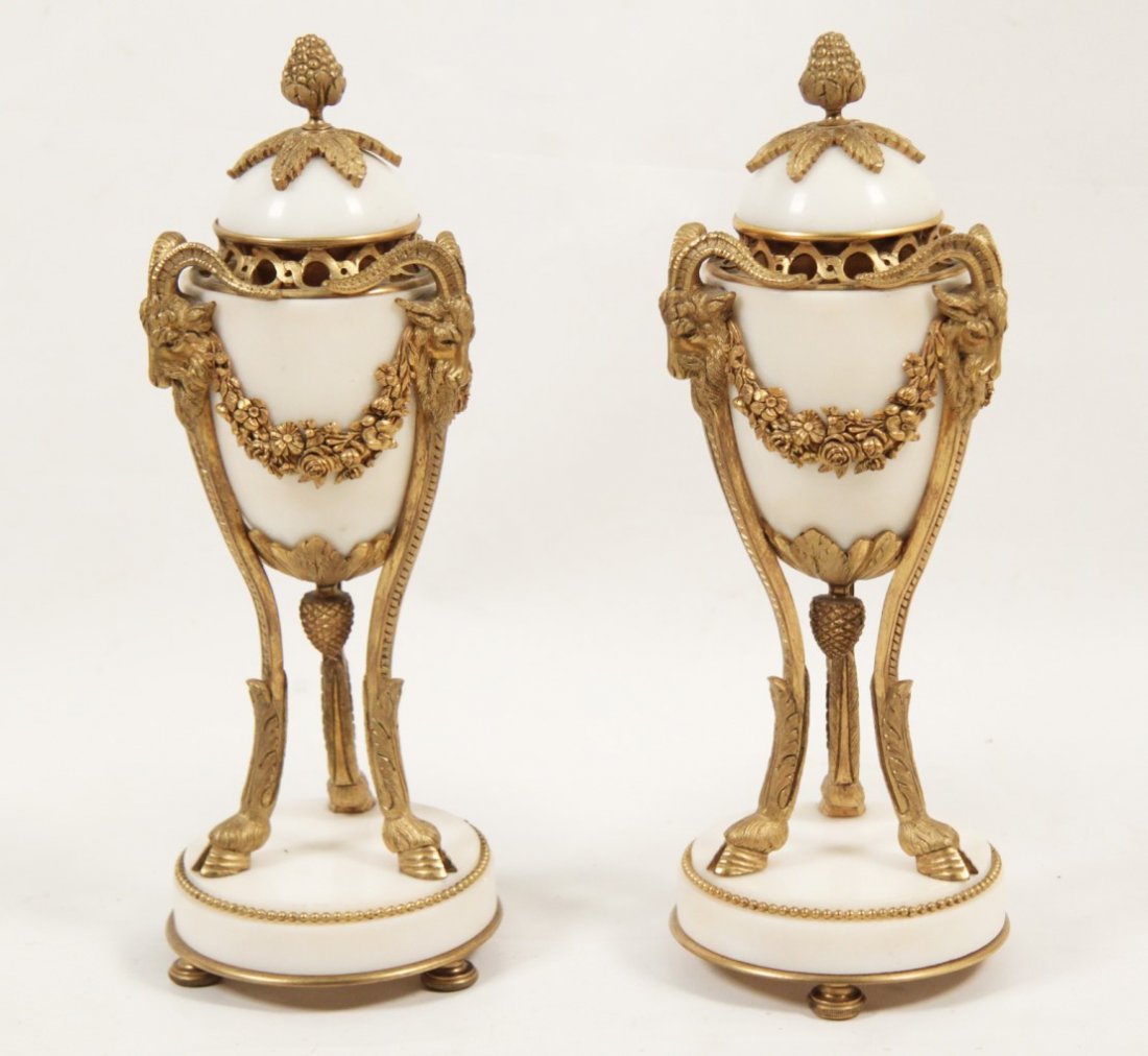 PAIR OF FRENCH REGENCY DORE BRONZE AND MARBLE COUPS (1 of 4)