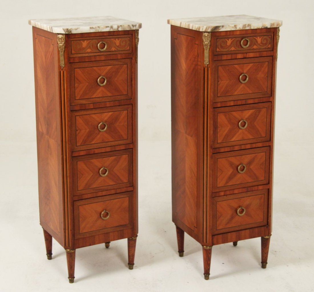 PAIR OF LOUIS XV MARQUETRY AND BRONZE MOUNTED COMMODES (1 of 4)