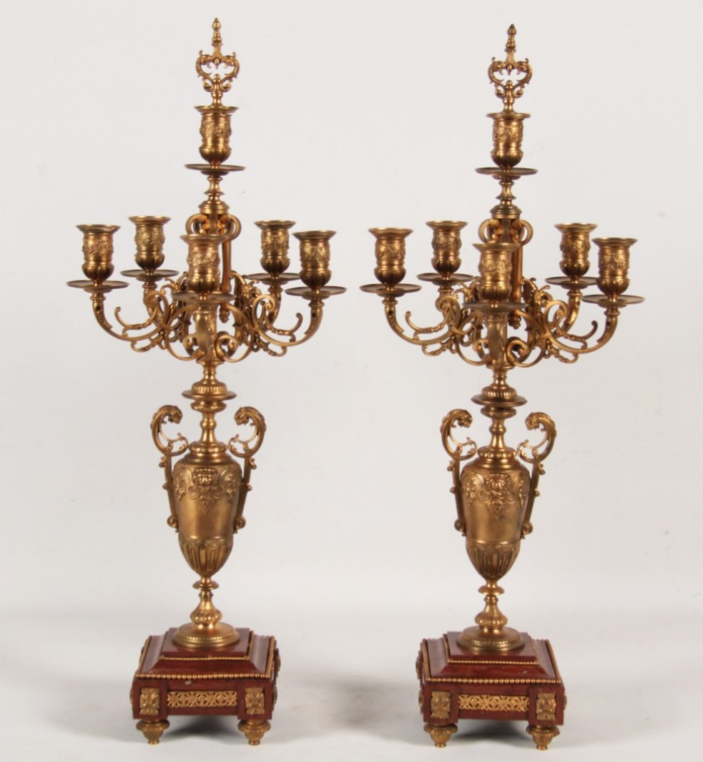 19TH C. PAIR OF FRENCH DORE BRONZE 6 LIGHT CANDELABRA (1 of 3)