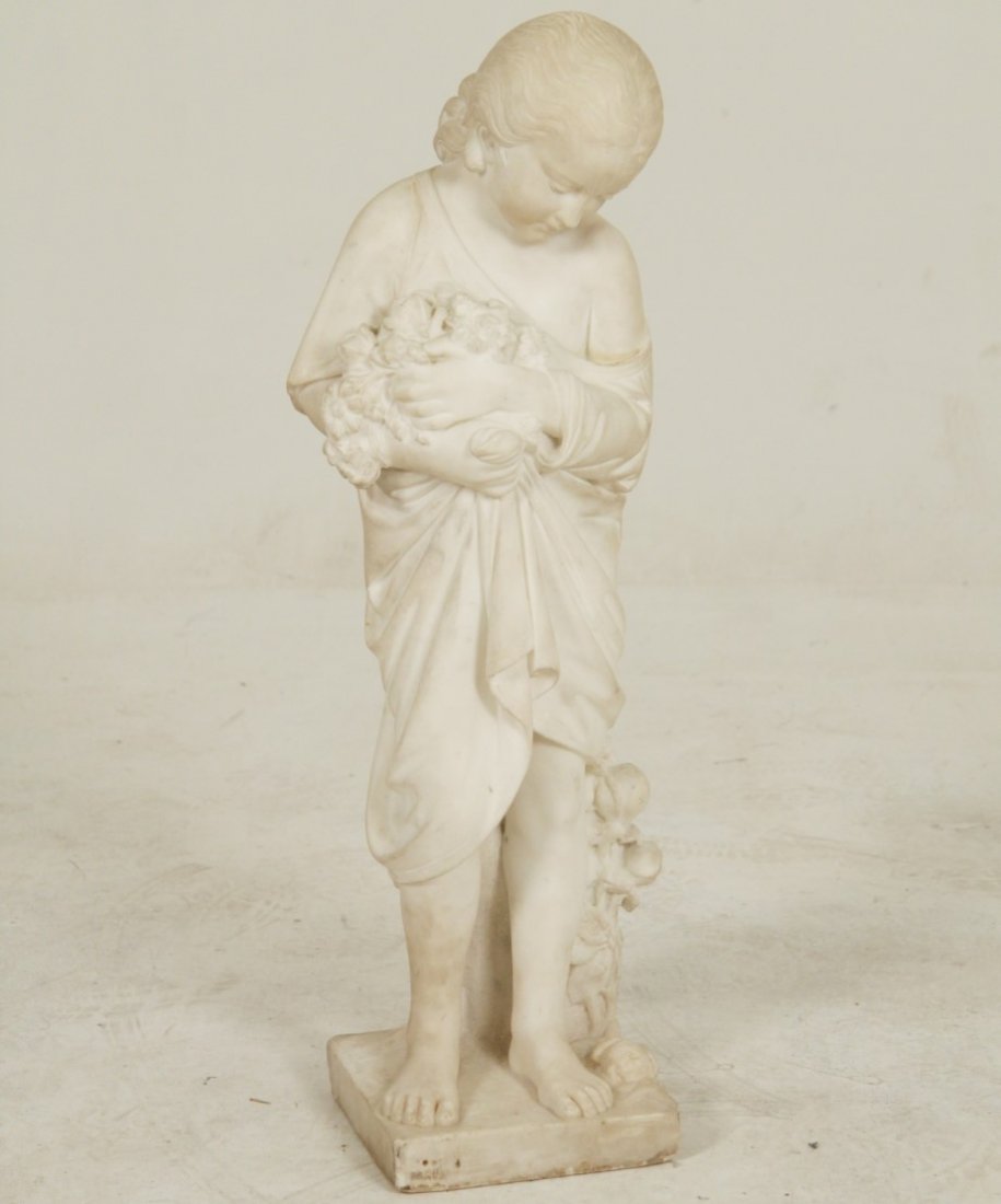 ITALIAN WHITE CARRARA CARVED SCULPTURE OF YOUNG GIRL (1 of 3)