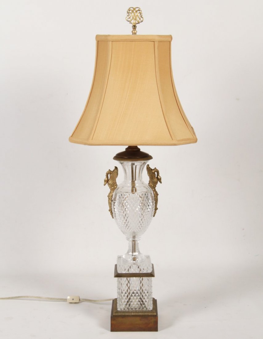 FRENCH BACCARAT CUT CRYSTAL PEDESTAL BRONZE MOUNTED URN (1 of 2)