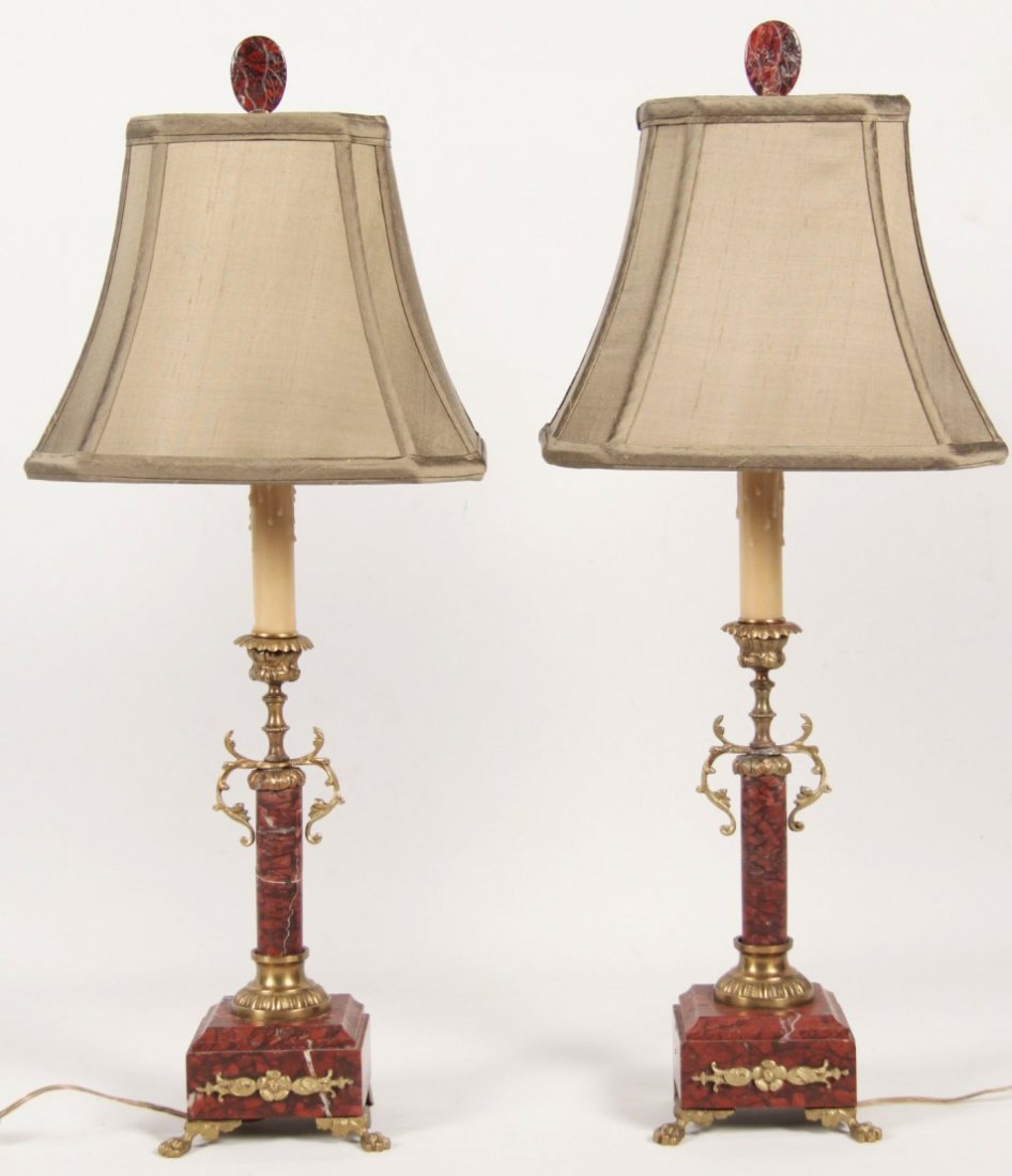 PAIR OF FRENCH GILT BRONZE MOUNTED ROUGE MARBLE (1 of 2)