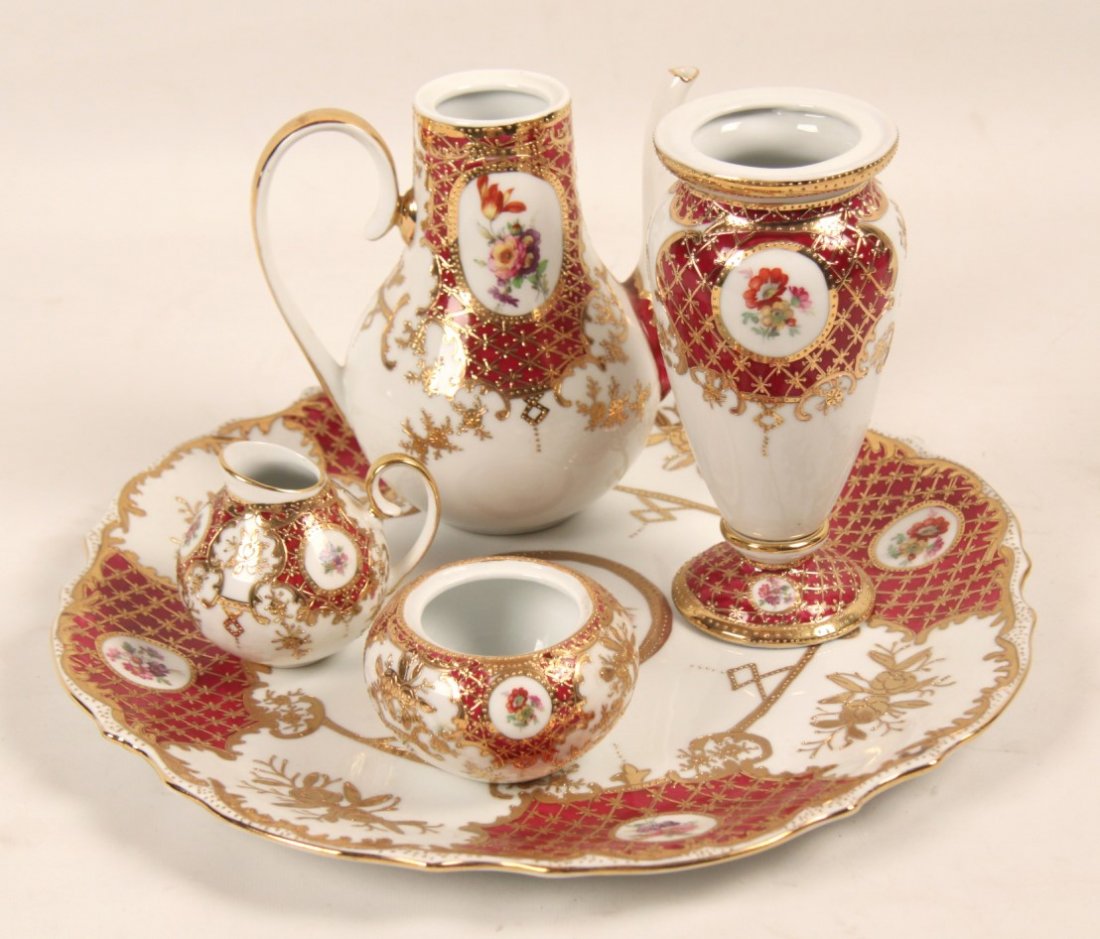 5 PIECE GOLD EMBOSSED GERMAN KPM PORCELAIN TEA SET (1 of 3)