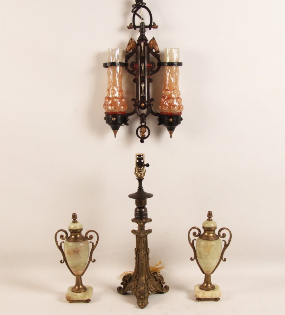4 PIECE MISCELLANEOUS LOT; PAIR ONXY CASSOLETTES, LAMP (1 of 3)