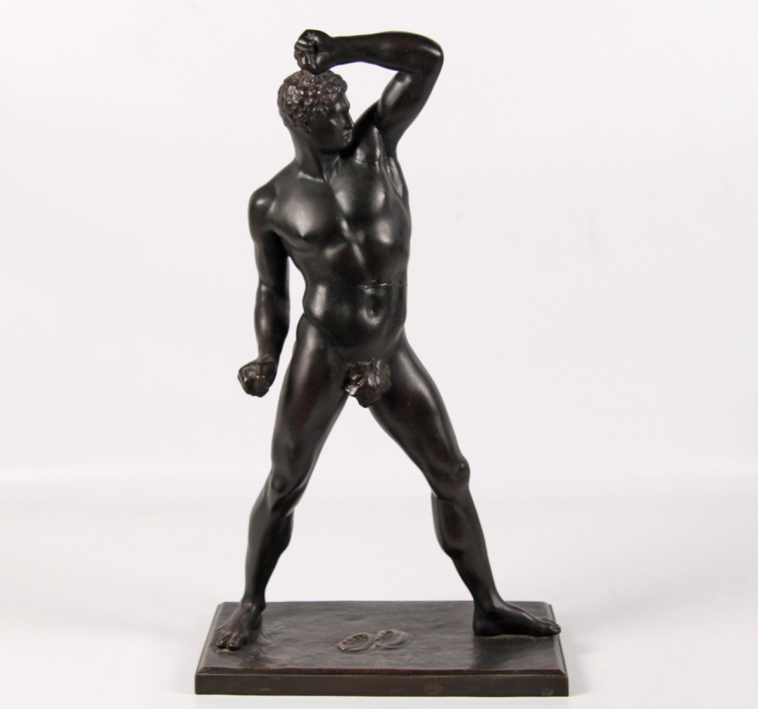 CANOVA, BRONZE NUDE FIGURE OF MAN: BRONZE NUDE FIGURE OF MAN ON RECTANGULAR CONFORMING STAND SIGNED CANOVA; 25"H X 14.25"W X 8"D
