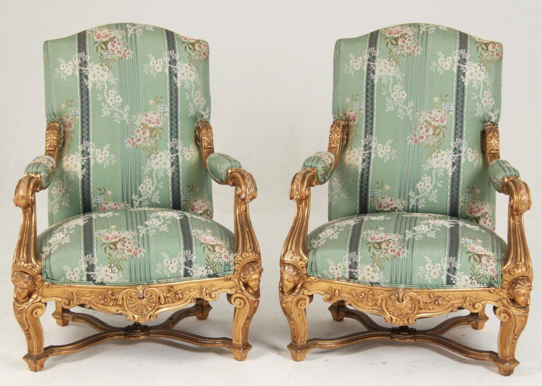 PAIR OF FRENCH REGENCY GOLD LEAF ARMCHAIRS (1 of 2)