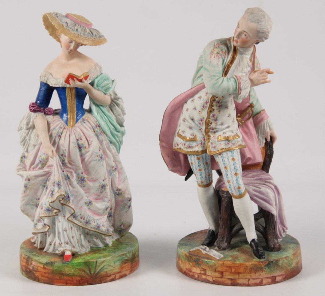 PR OF FRENCH CHANTILLY BISQUE FIGURINES (1 of 3)