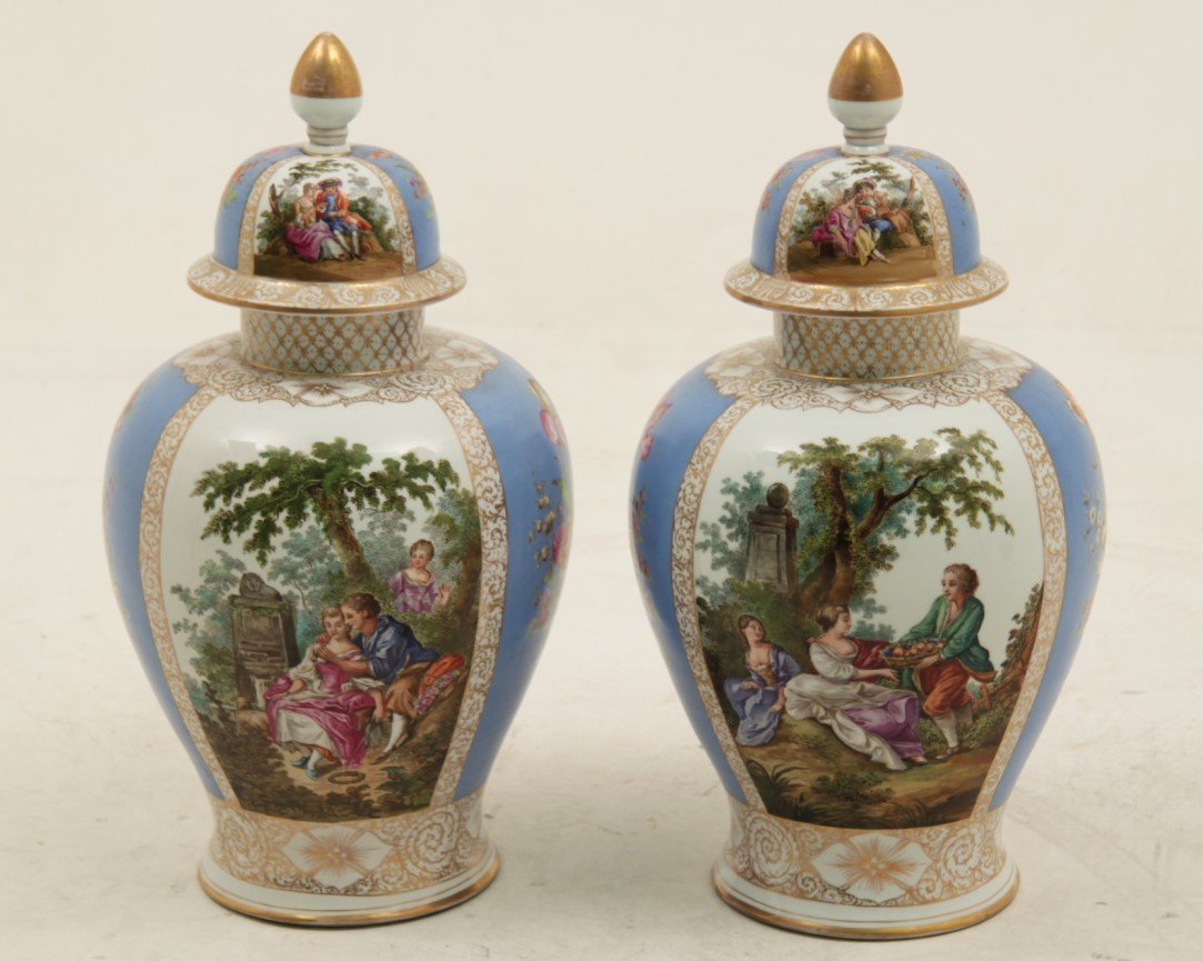 PAIR OF 20" GERMAN HIRSCH PORCELAIN CAPPED JARS (1 of 4)