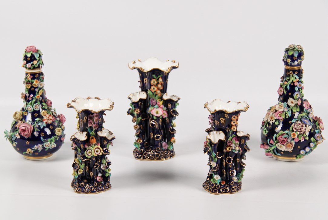 5 PIECE ENGLISH DERBY PORCELAIN GARNITURE (1 of 4)