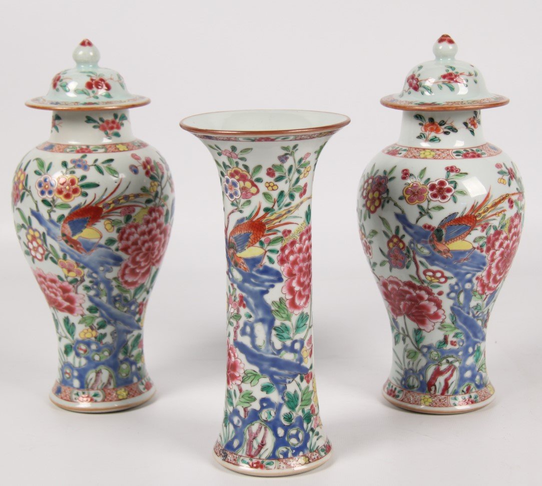 EARLY 3 PIECE CHINESE PORCELAIN GARNITURE SET (1 of 3)