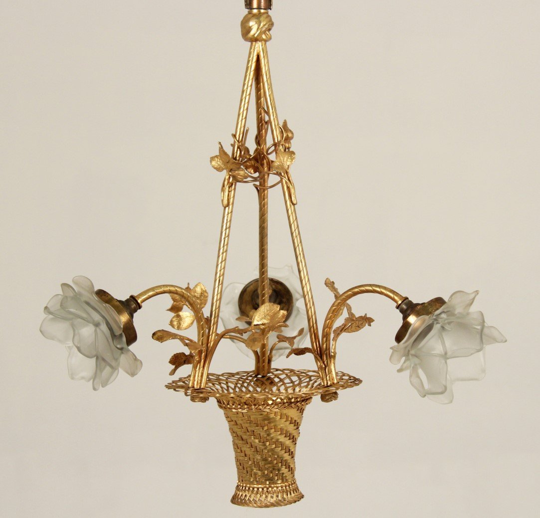 FRENCH BASKET FORMED 3 LIGHT CHANDELIER (1 of 2)
