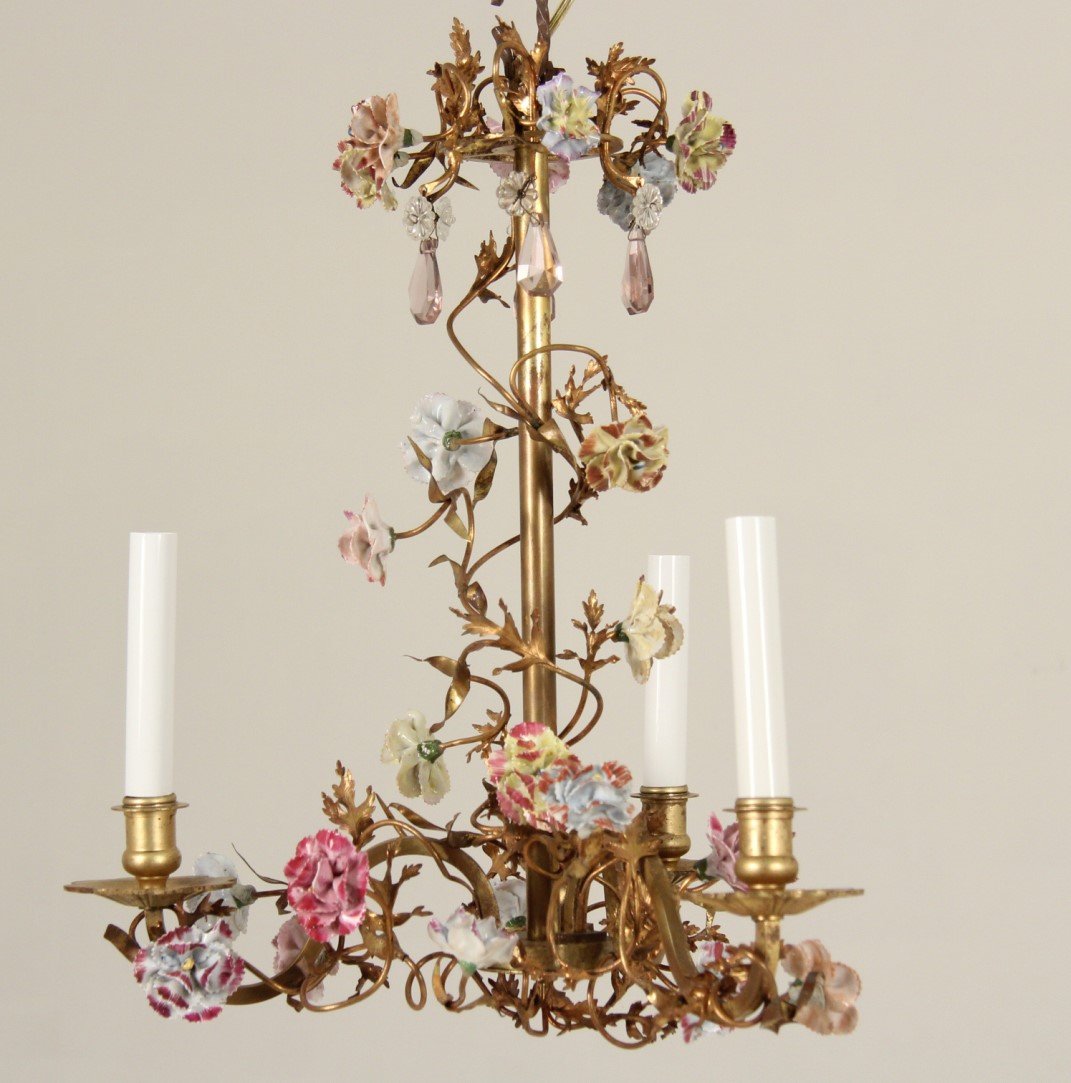 ITALIAN GOLD GILT METAL 3 LIGHT CHANDELIER (1 of 2)