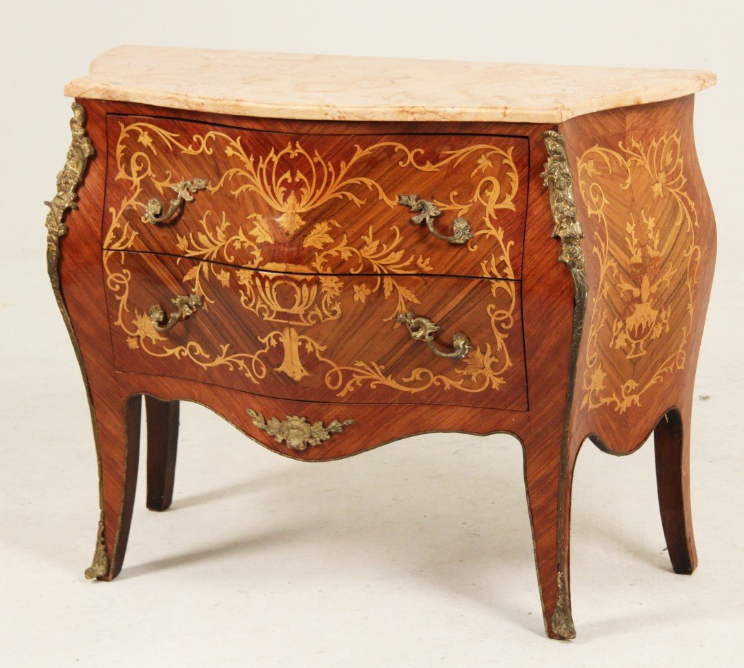 LOUIS XV STYLE INLAID MARBLE TOP COMMODE (1 of 2)