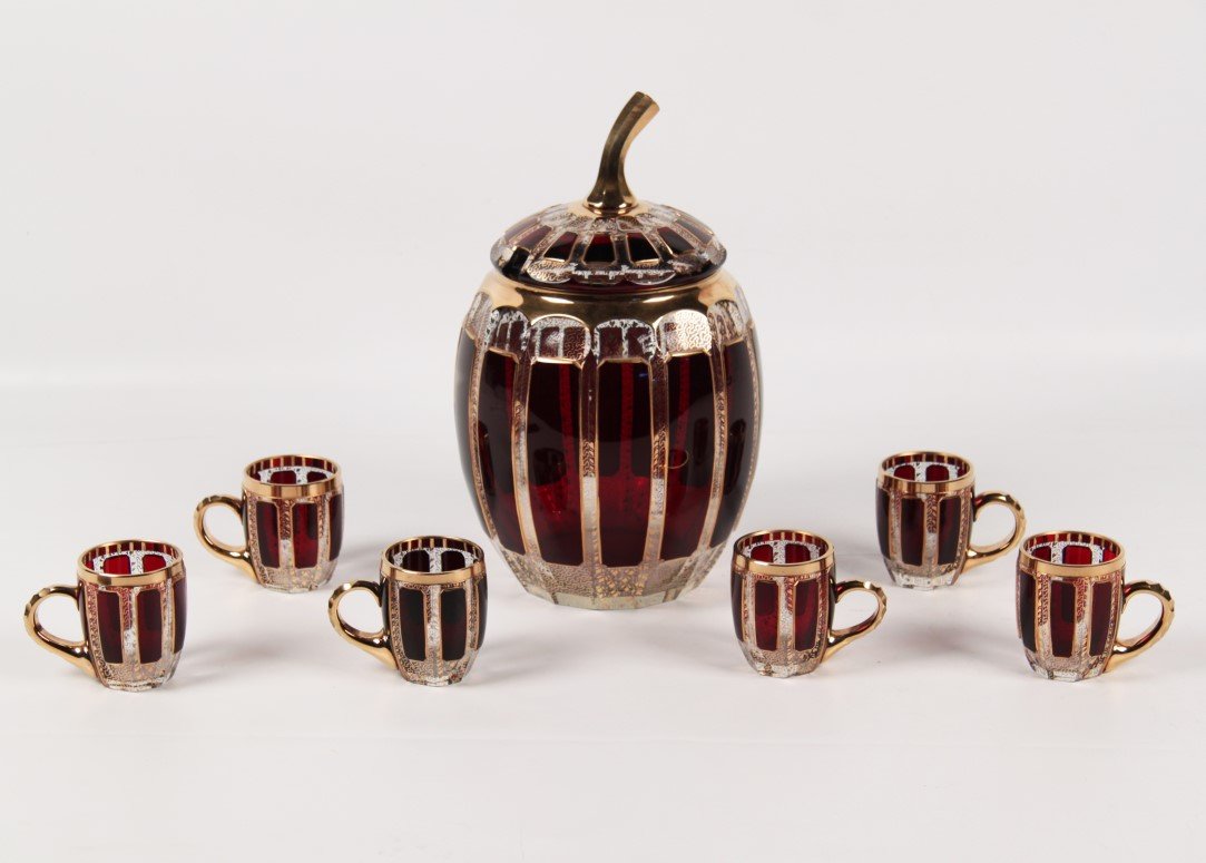 7 PIECE MOSER TYPE GLASS  PUNCH BOWL SET (1 of 1)