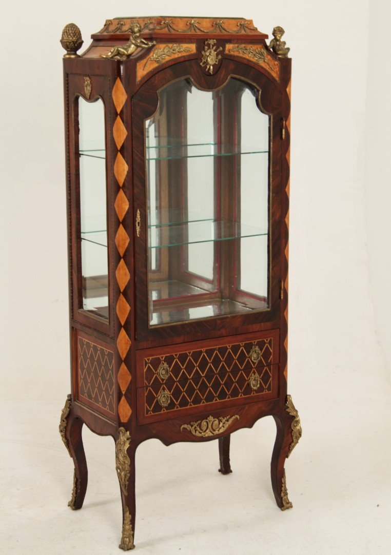 LOUIS XV STYLE ROSEWOOD AND WALNUT VITRINE (1 of 2)