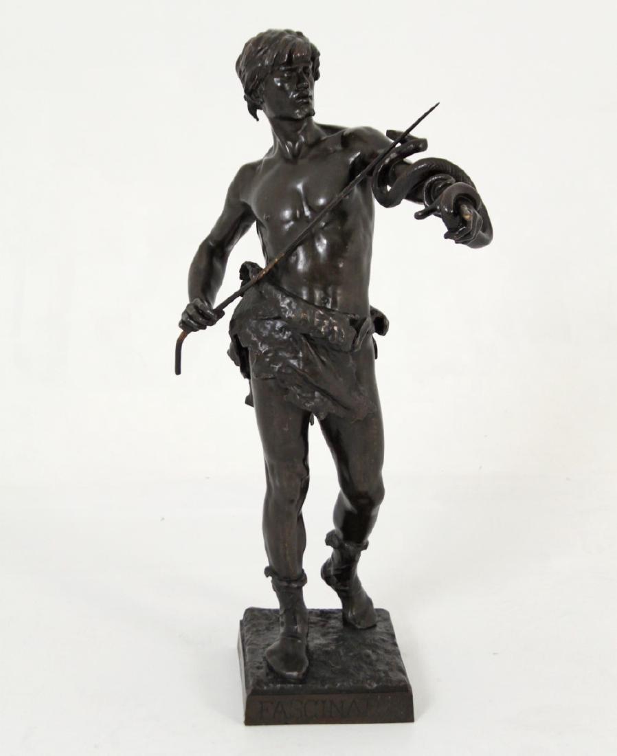 EUG. MARIOTON, BRONZE SCULPTURE OF SNAKE CHARMER (1 of 7)