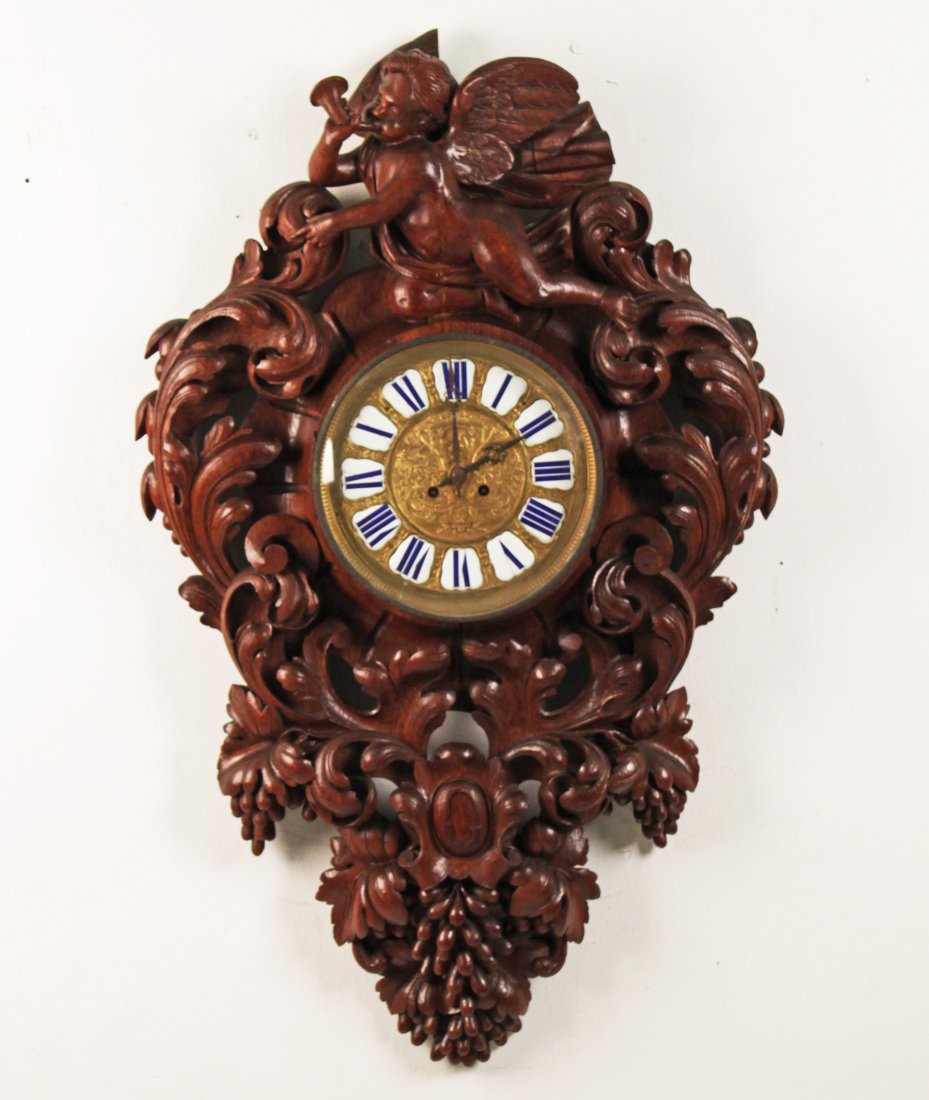IMPRESSIVE FRENCH CARVED OAK CARTEL CLOCK (1 of 1)