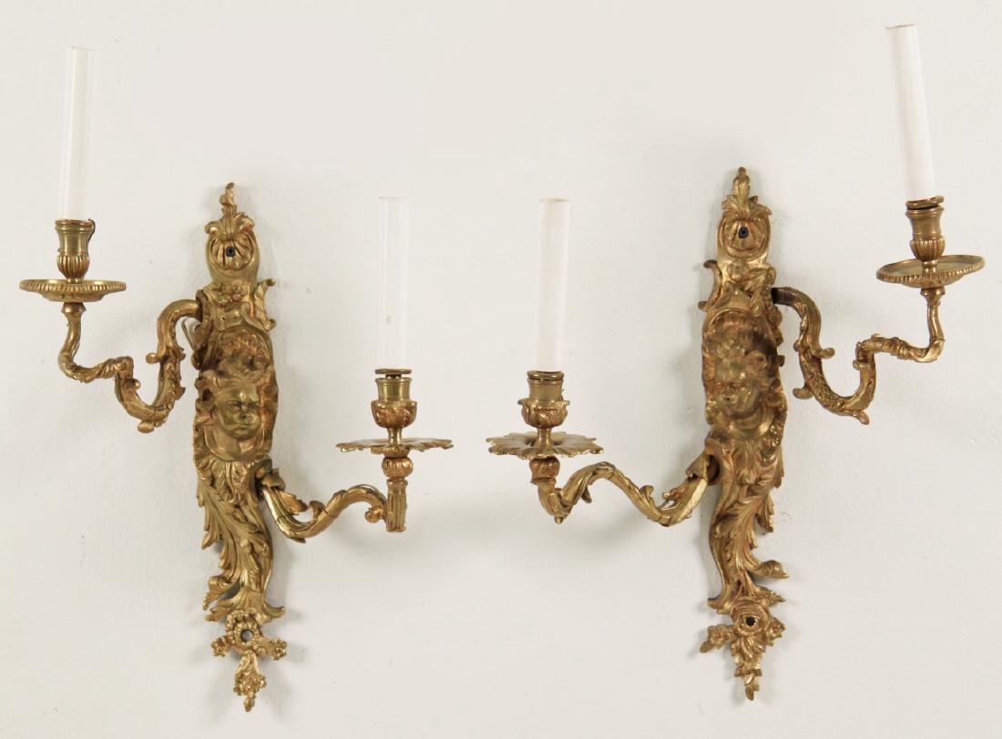 PAIR OF REGENCY STYLE GILT BRONZE 2 LIGHT SCONCE (1 of 3)