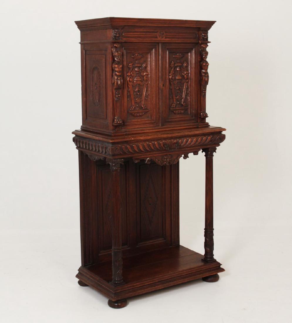 19TH C. FRENCH CARVED OAK CABINET ON STAND (1 of 2)