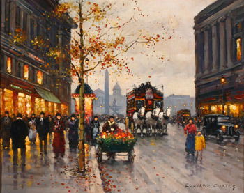 Edouard Léon Cortès (French 1882-1969) Rue Royale,: Edouard Léon Cortès (French 1882-1969) Rue Royale, Concorde at Dusk Signed Edouard Cortes l.r. Oil on canvas 16 x 20 in (40.6 x 50.8 cm) Provenance:<