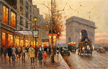 Edouard Léon Cortès (French 1882-1969) View of the: Edouard Léon Cortès (French 1882-1969) View of the Arc d'Triomphe at Dusk from the Champs-Elysées Signed Edouard Cortes l.r. Oil on canvas 19 x 28-3/4 in (48.3 x 73 cm)