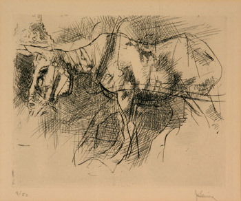 Jack Levine (American b. 1915) Study of Mayor Dale: Jack Levine (American b. 1915) Study of Mayor Daley and Donkey: Two Works The first, an etching and aquatint, signed J. Levine in pencil l.