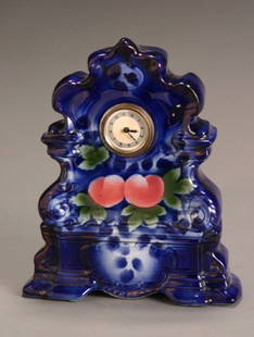 Flow Blue and Polychrome Decorated Mantel Clock: Flow Blue and Polychrome Decorated Mantel Clock Height: 12-1/4 in
