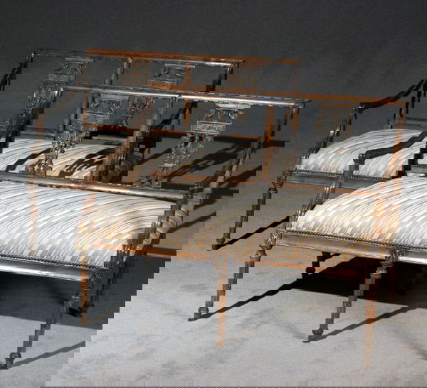 Pair of Italian Neoclassical Style Walnut Settees: Pair of Italian Neoclassical Style Walnut Settees Circa 1900 Height: 33-1/4 in (84.5 cm); Length: 44 in (111.8 cm)