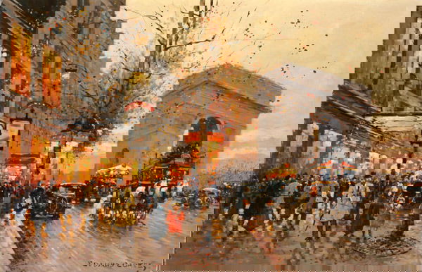 Manner of Edouard Léon Cortès (French 1882-1969),: Manner of Edouard Léon Cortès (French 1882-1969) View of the Arc d'Triomphe at Dusk from the Champs-Elysées Signed Edouard Cortes l.r. Oil on canvas 19 x 28-3/4 in (48.3 x 73