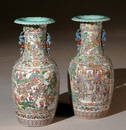 1177: Pair of Chinese Export 'Famille Rose' Temple Vase