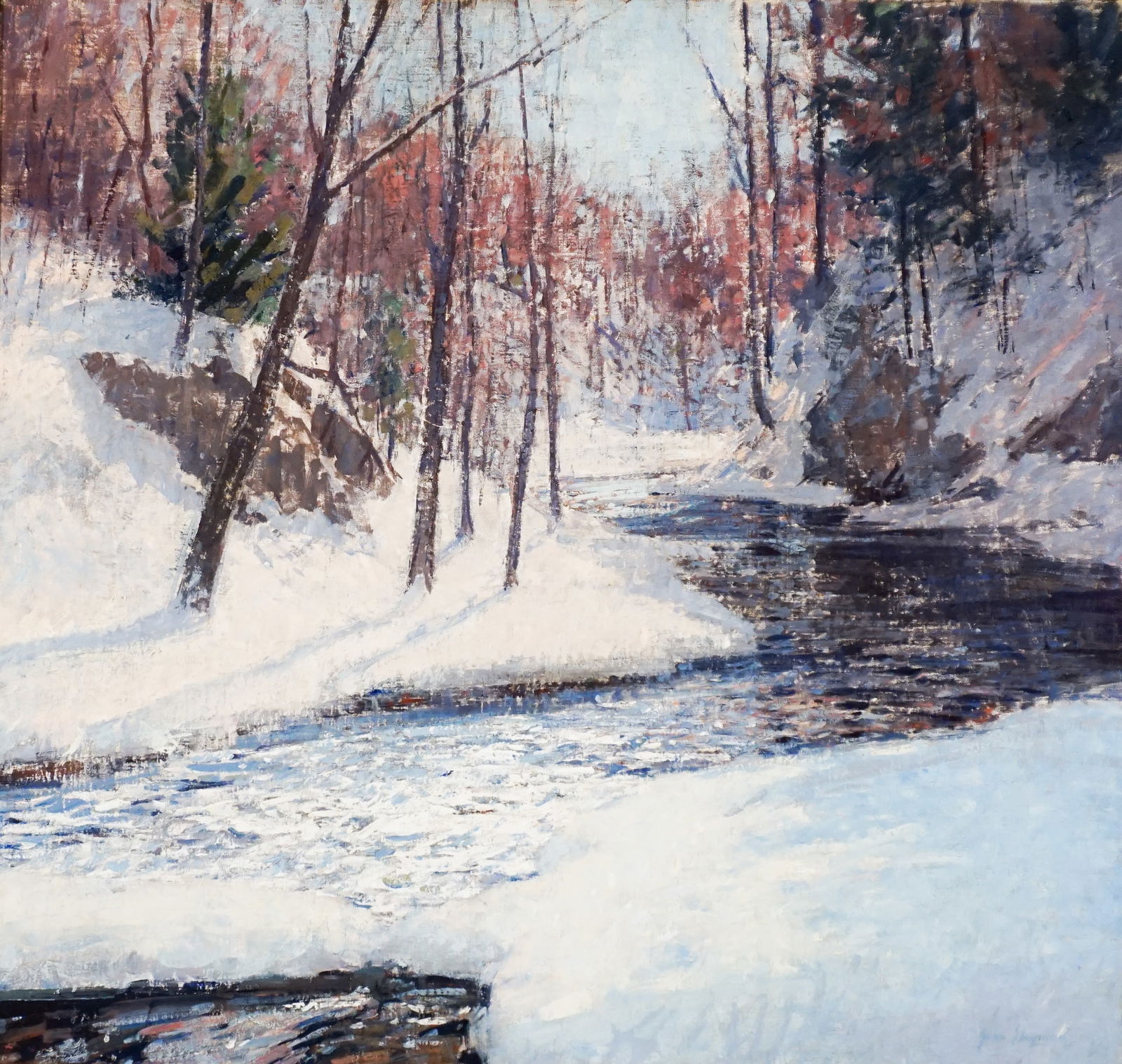 John Sharman (American 1879-1971), Trout Stream in Winter, Oil on canvas, 34 x 36 in (86.4 x 91.4: John Sharman(American, 1879-1971)Trout Stream in WinterOil on canvasSigned John Sharman l.r.Property from a Virginia Revocable TrustExhibited:Pennsylvania Academ