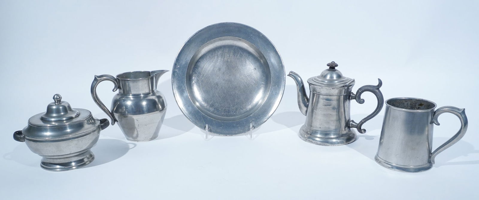 19th Century New England Pewter Assembled Partial Beverage Service, Samuel Hersey (Maine 1808-1870) (1 of 2)