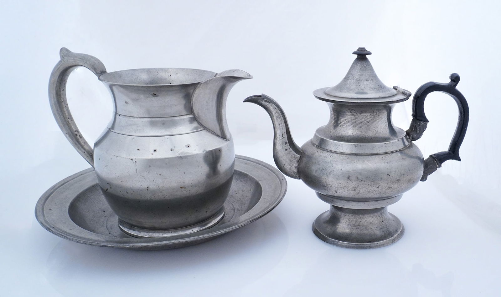 Daniel Curtiss Pewter Pitcher, Basin and a Teapot, Living 1799-1872, Albany, Active 1822-1840, (1 of 3)