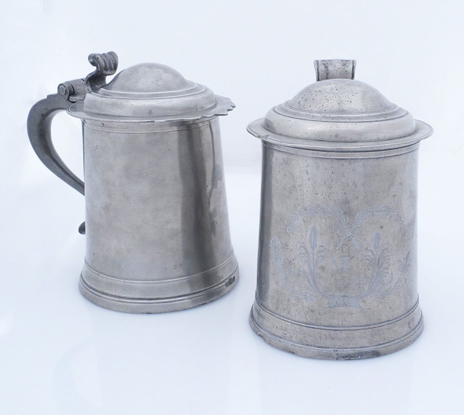 Two 18th Century New York Pewter Domed-Top Tankards, Attributed to Joseph Leddell Sr. (Circa (1 of 2)