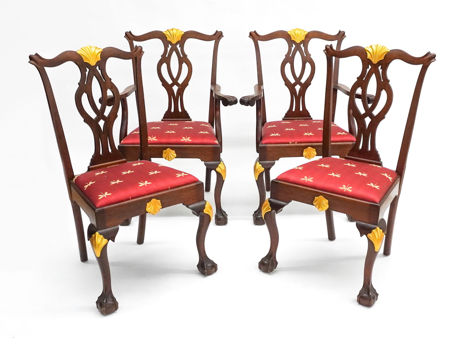 Set of Eight Chippendale Style Parcel Gilt Carved Mahogany Dining Chairs, Post 1950s (1 of 1)