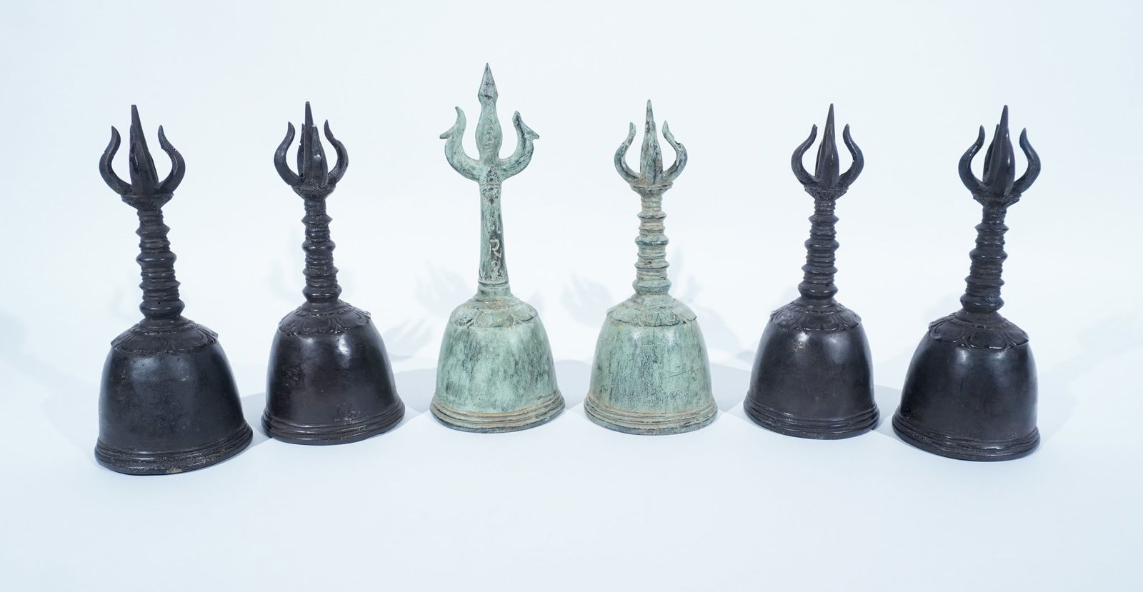 Six Indonesian Bronze 'Dorje'-Like Handle Ritual Bells (Ghanta), Probably Javanese, 13th-19th (1 of 1)