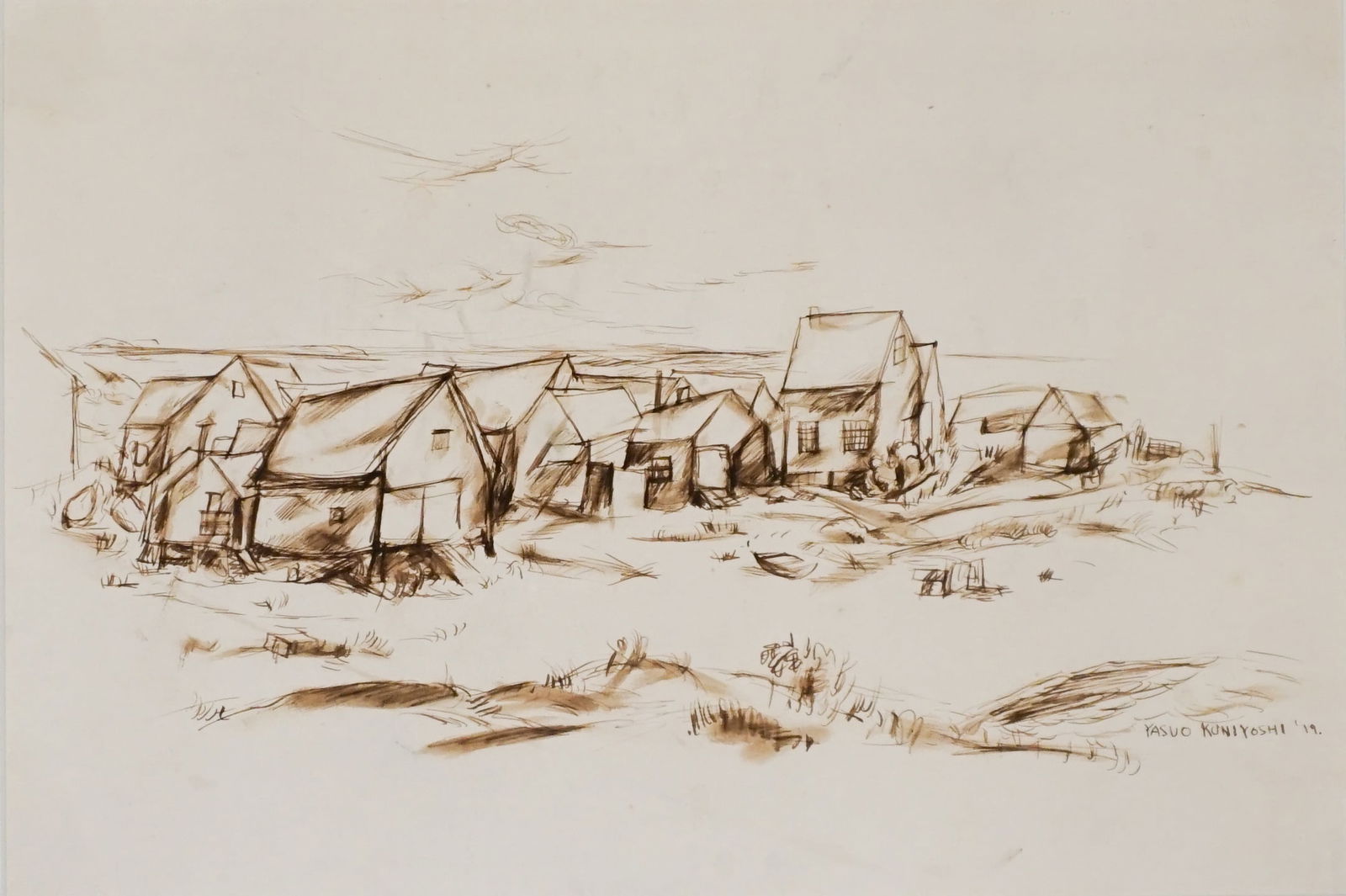 Yasuo Kuniyoshi (Japanese/American 1889-1953), Village Scene: A Double-Sided Work, Pen and sepia ink (1 of 4)