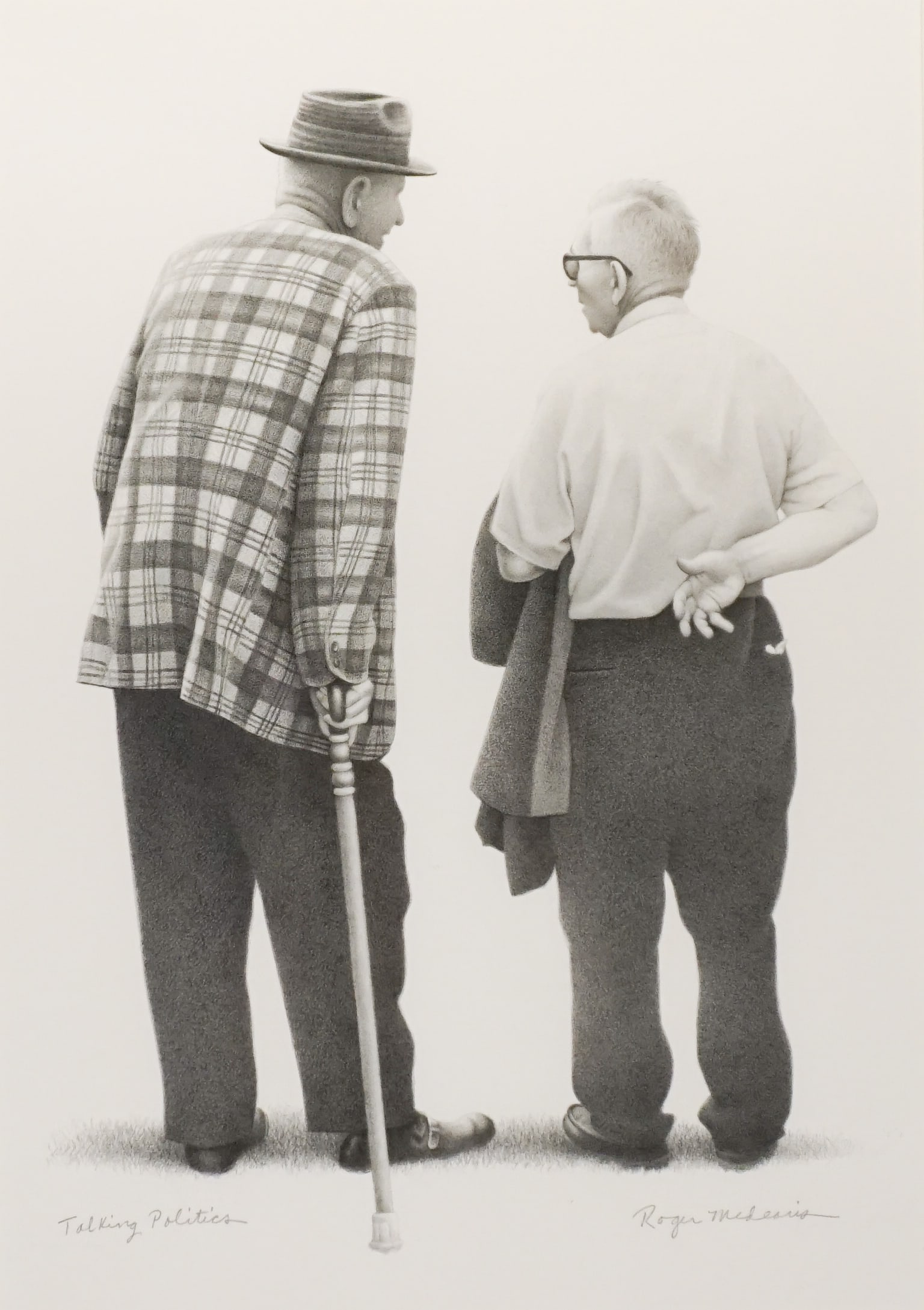 Roger Norman Medearis (American 1920-2001), Talking Politics, Graphite on paper, Sight size: 15 x (1 of 2)