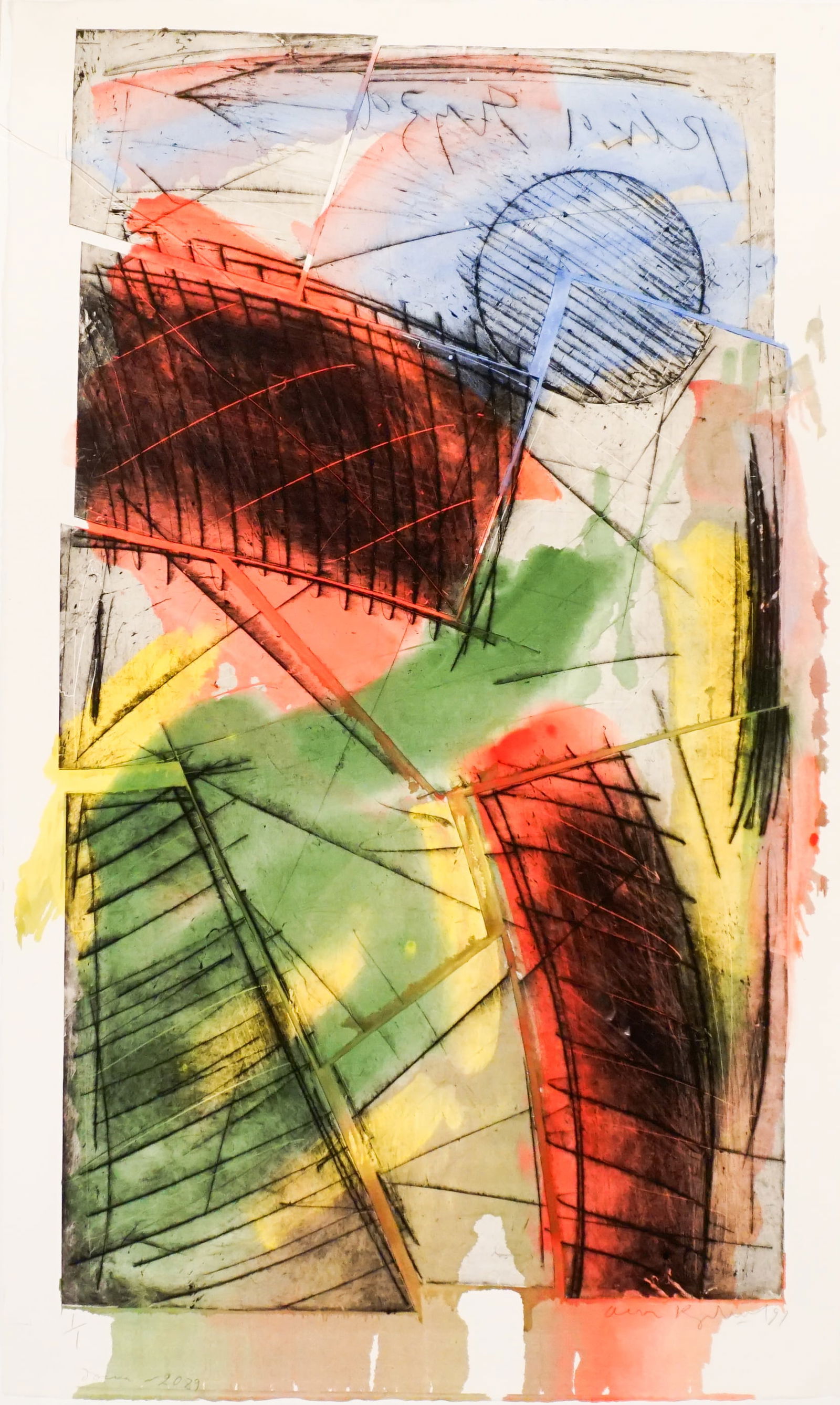 Oleg Kudryashov (Russian 1932-2022), Untitled, Mixed media monotype on Arches paper, Sheet size:: Oleg Kudryashov(Russian, 1932-2022)UntitledMixed media monotype on Arches paper; apparently in good condition. Framed.*Signed Oleg Kudryashov in graphite l.r., numbered 1/1, titled indistinctly and