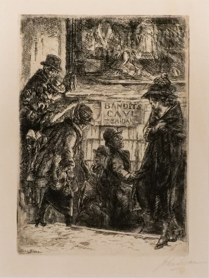John French Sloan (American 1871-1951), Bandits Cave, Etching, Plate size: 178 x 127 mm (7 x 5 in): John French Sloan(American, 1871-1951)Bandit's CaveEtching, 1920; apparently in good condition. Framed.*Signed John Sloan in graphite l.r.Plate size: 178 x 127 mm (7 x 5 in)