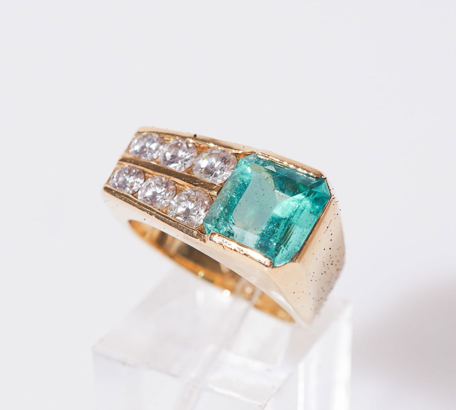 18-Karat Yellow-Gold, Emerald and Diamond Ring, Gross weight: 7.5 dwt., Shank size: 7-1/2 (1 of 2)