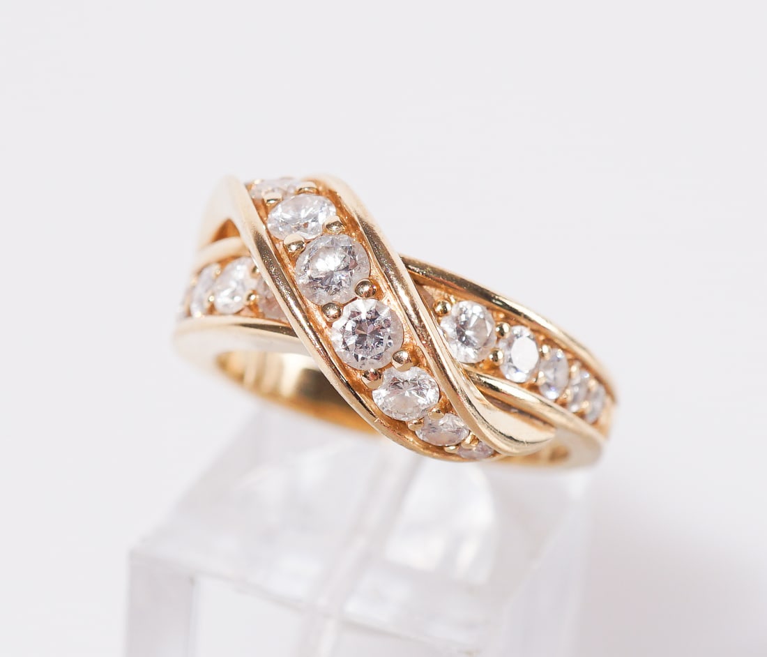 18-Karat Yellow-Gold and Diamond Ring, Gross weight: 5.2 dwt., Shank size: 7-1/2 (1 of 2)