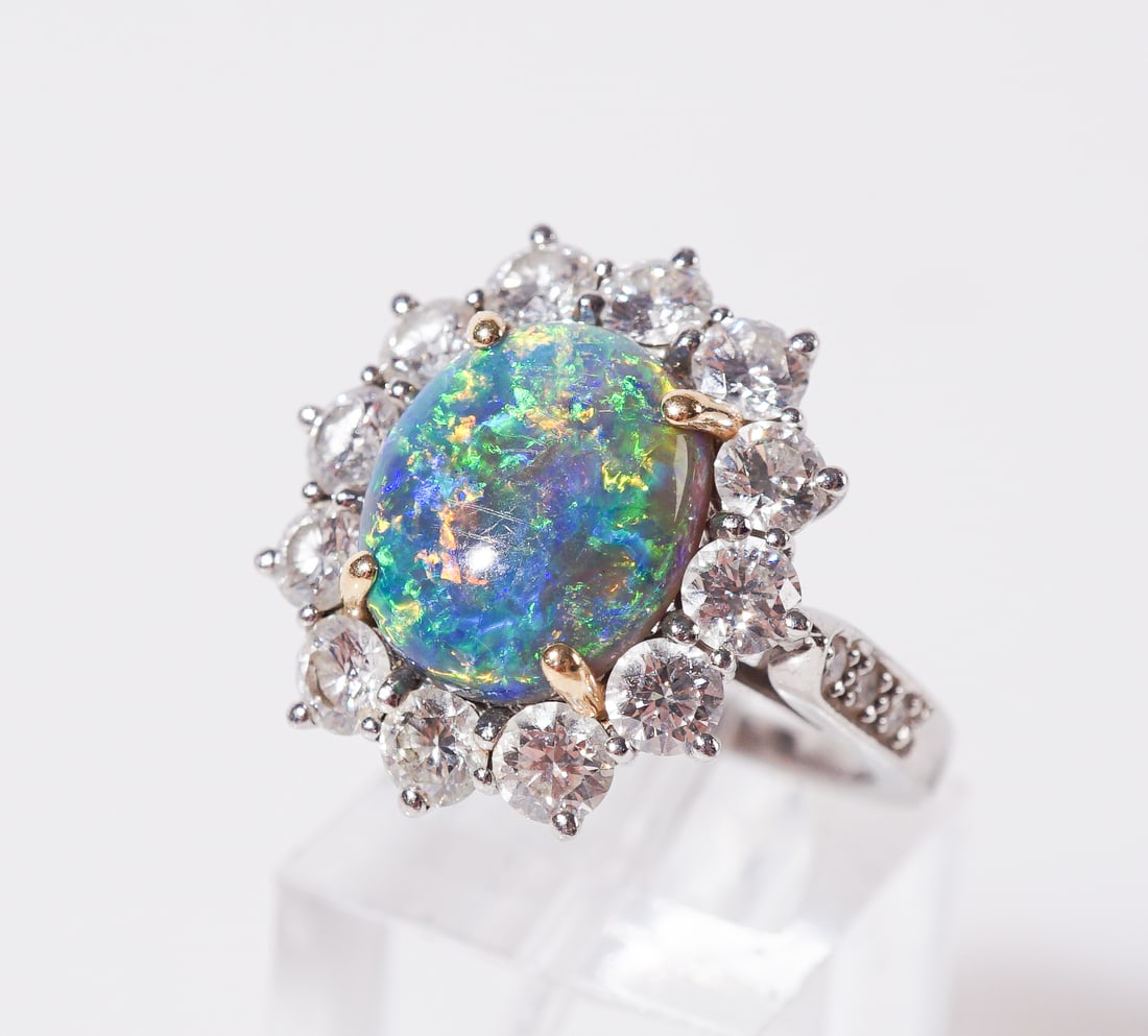 Tiffany & Co. Platinum, Black Opal and Diamond Ring, Shank size: 8 (1 of 2)
