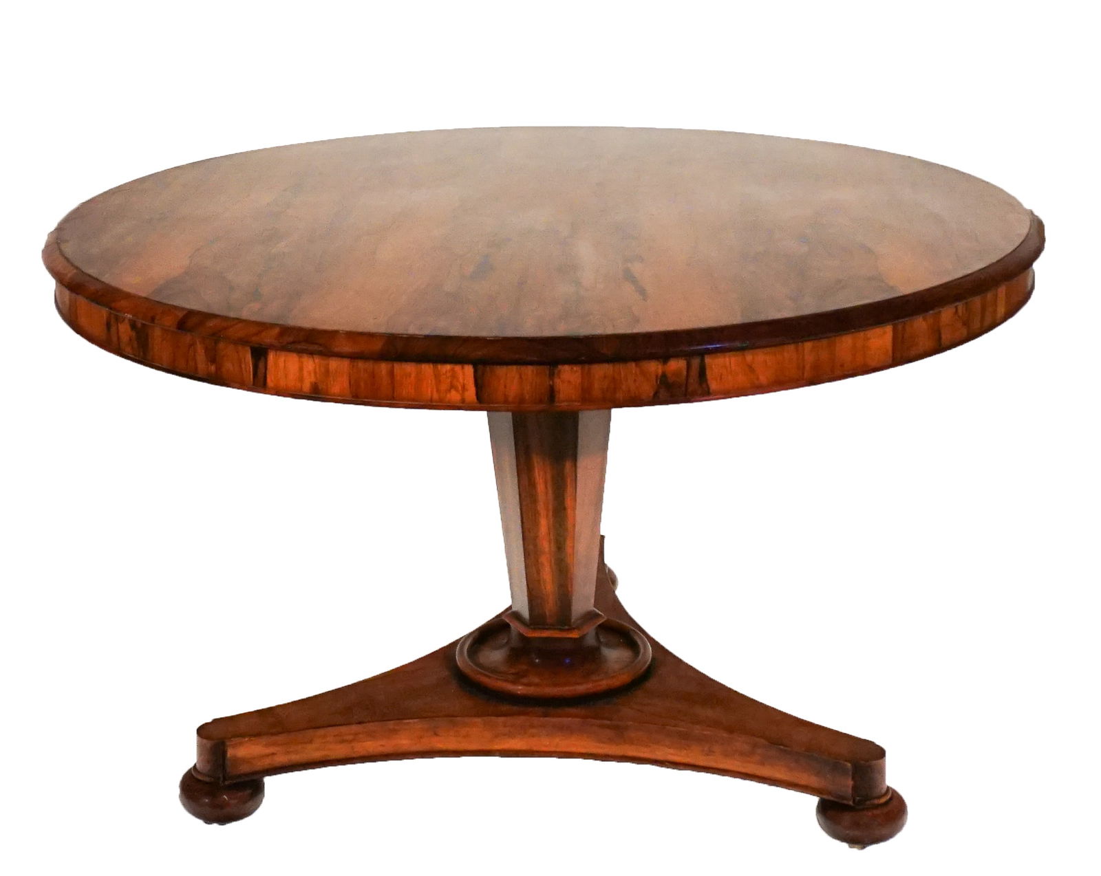 George IV Inlaid Rosewood Tripod Tip-Top Breakfast Table, Circa 1830, Height: 28 in (71.1 cm);: George IV Inlaid Rosewood Tripod Tip-Top Breakfast TableCirca 1830Property from a McLean, Virginia CollectionHeight: 28 in (71.1 cm); Diameter: 48 in (121.9 cm)