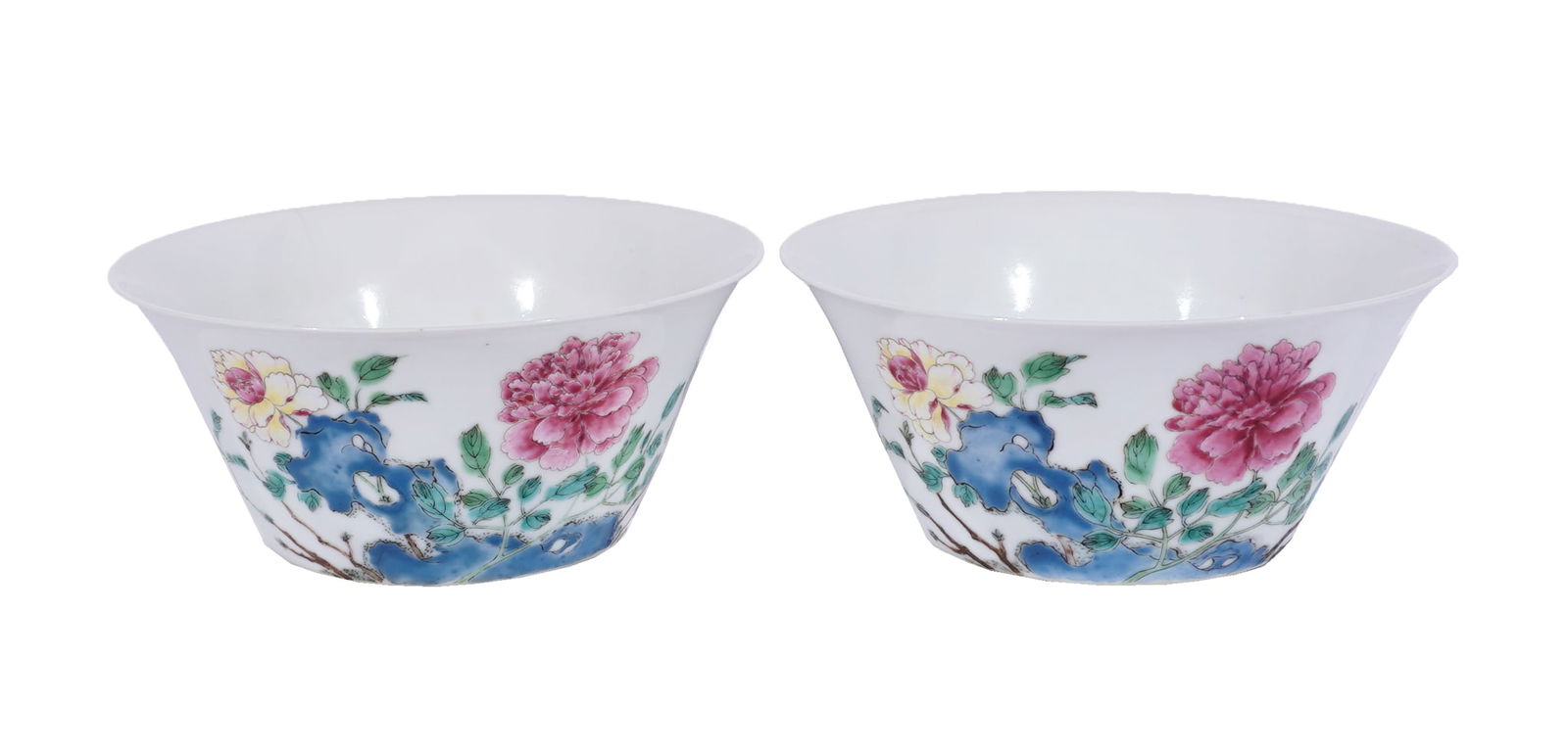 Pair of Chinese 'Famille Rose' 'Chrysanthemum' Bowls, Pseudo Yongzheng Encircled Mark, probably (1 of 3)