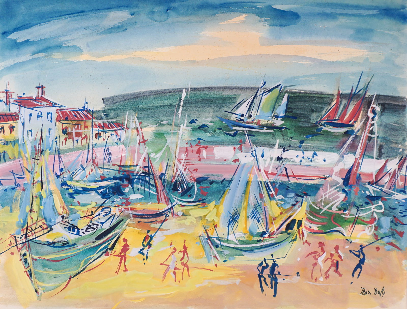 Jean Dufy (French 1888-1964), Carénage des Bateaux, Gouache on watermarked paper, Circa (1 of 4)