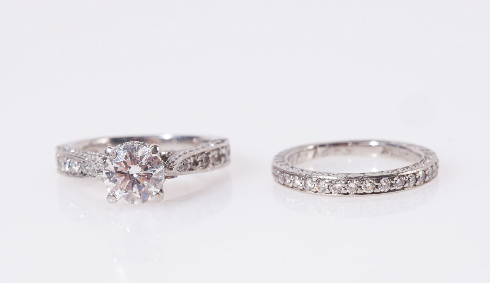 Platinum and Diamond Solitaire Ring with a Palladium and Diamond Eternity Band, Total gross weight: (1 of 2)