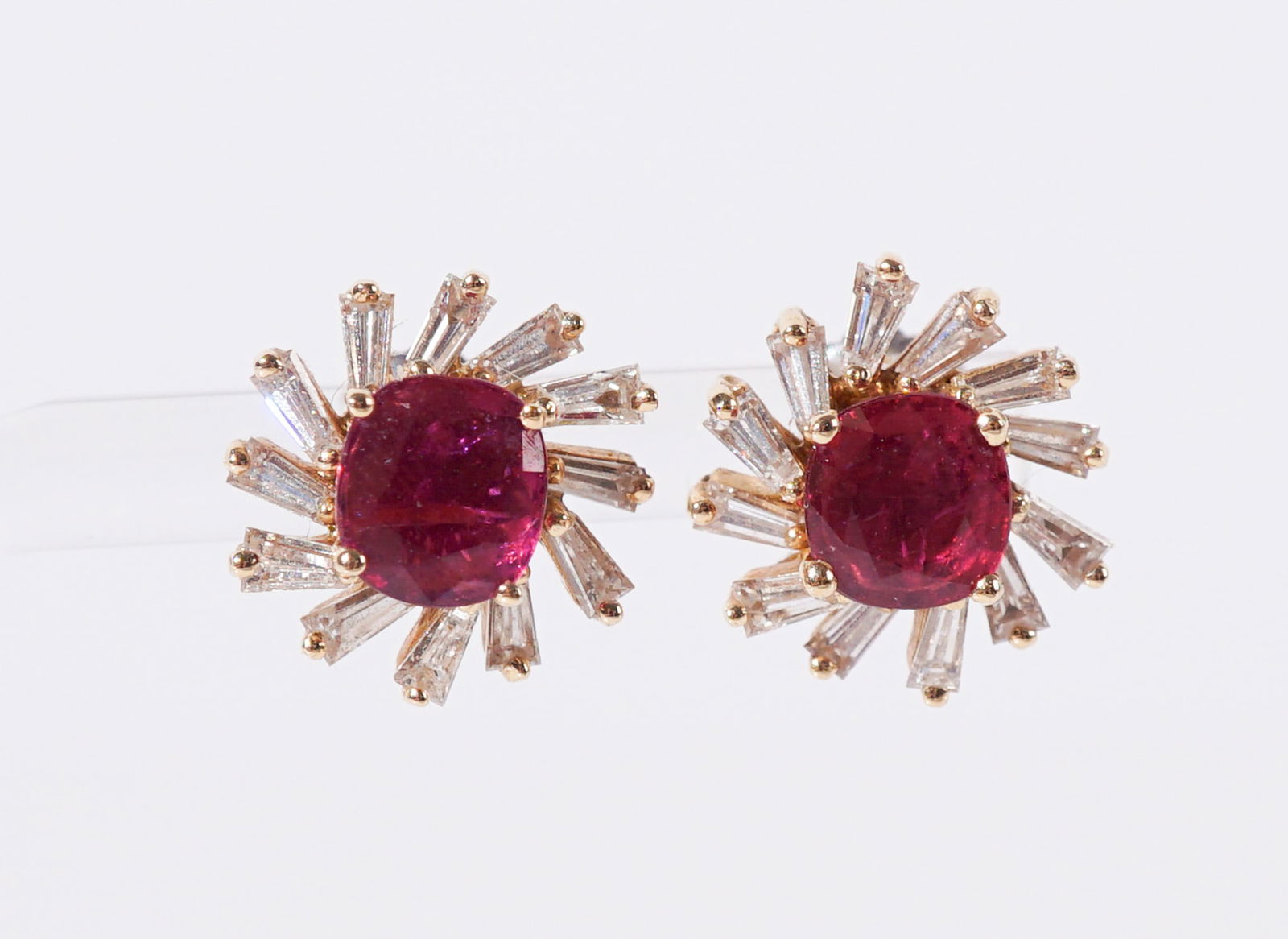Pair of 18-Karat Yellow-Gold, Ruby and Diamond Pierced Earrings, Total weight of rubies: 2.20 (1 of 1)